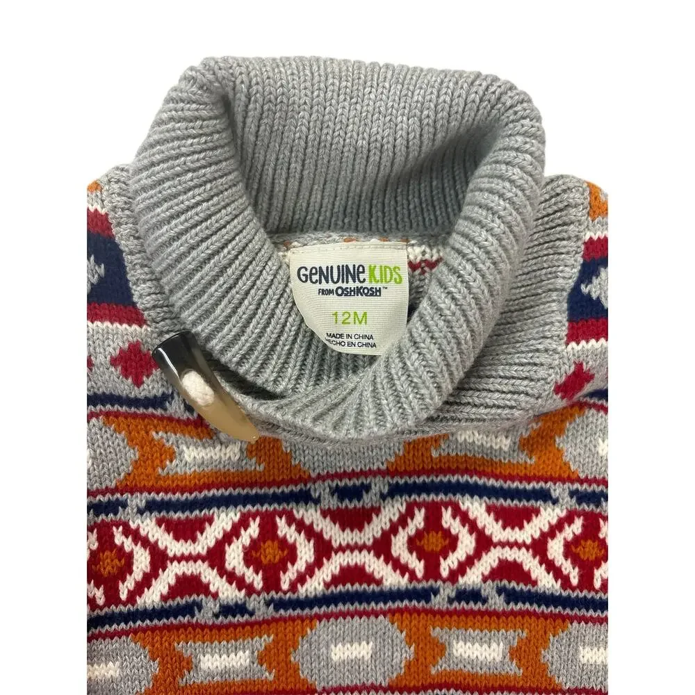 Osh Kosh‎ Fair Isle Sweater Size 12 Months Grey Chunky Neck NEW with Tags